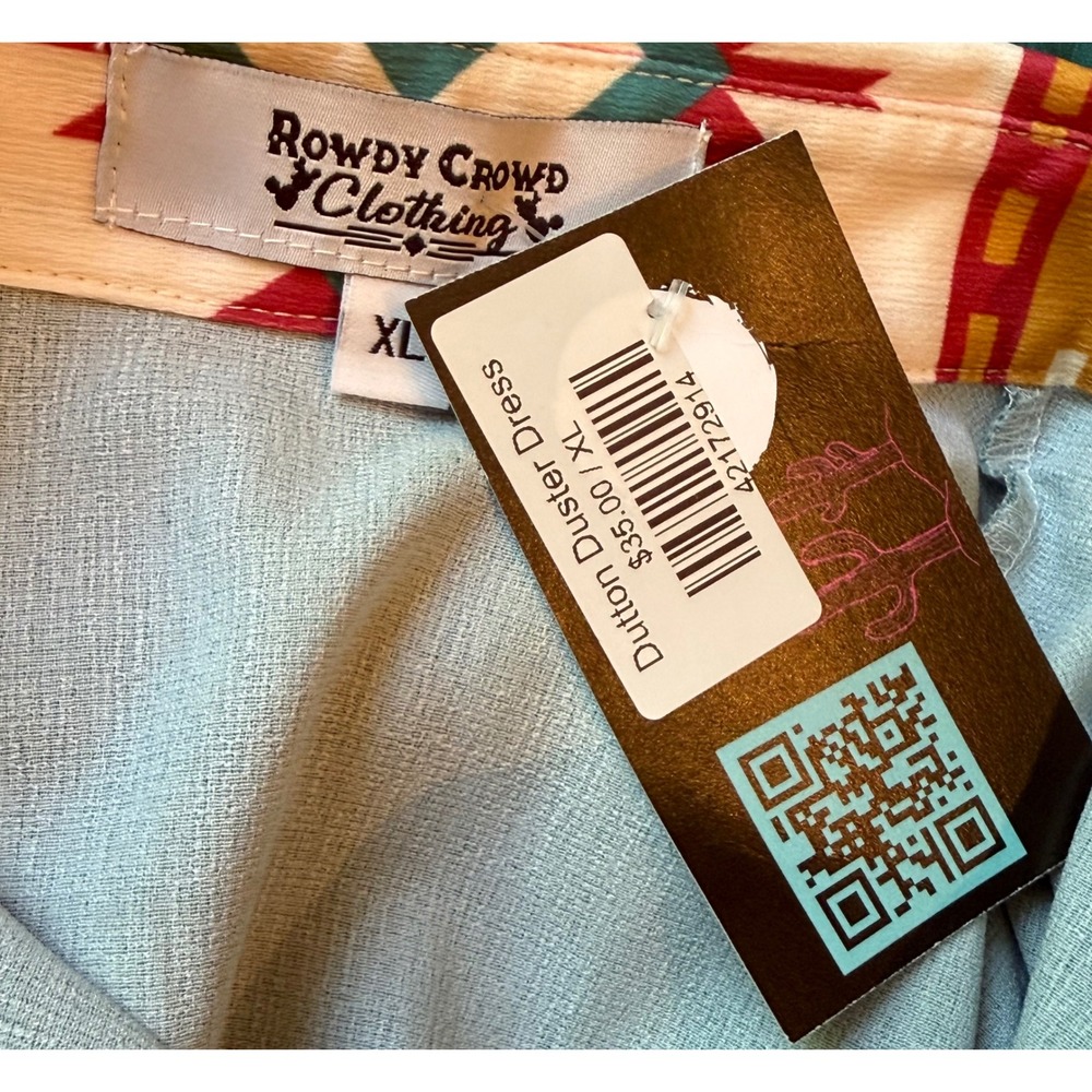 Rowdy Crowd Clothing Dutton Duster Dress‎ XL Teal Southwestern Button Up Shirt - Picture 4 of 5